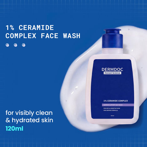 Buy DERMDOC 1% Ceramide Complex Barrier Support Face Wash | Gentle Hydrating Cleanser with 5 Ceramides, Cholesterol & 4% Hydration Complex | Non-Drying, Repairs Skin Barrier | Dry & Sensitive Skin | 120 ml-Purplle