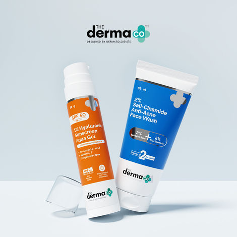Buy The Derma Co. Acne Care Combo | 1% Hyaluronic Sunscreen (50 gm) + Sali-Cinamide Face Wash (80 ml) (Combo of 2)-Purplle