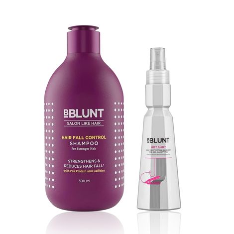 Buy BBLUNT Hair Care & Heat Protection Combo | Hair Fall Control Shampoo (300 ml) + Heat Protection Mist (150 ml) (Combo of 2)-Purplle