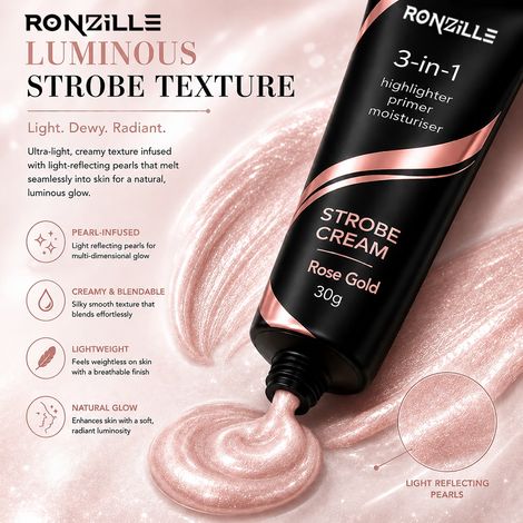 Buy Ronzille Strobe Cream 3-in-1 Highlighter, Primer & Moisturiser - Rose Gold (30 gm)-Purplle