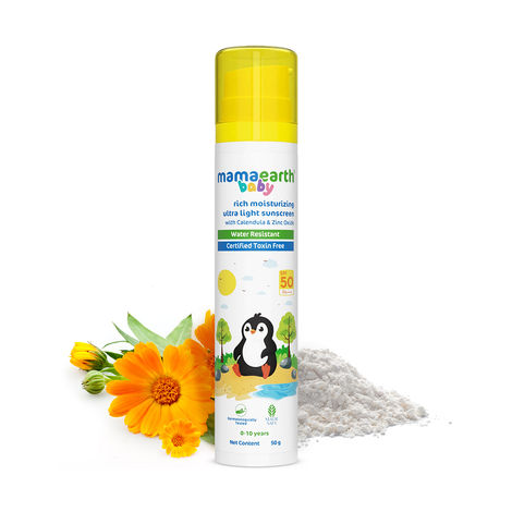 Buy Mamaearth Baby Rich Moisturizing Ultra Light Sunscreen-50 gm SPF 50 & PA+++|Water Resistant|Lightweight & Moisturizing|Suits all Skin Types|Safe For Babies|Dermatologically Tested|Hydrating Sunscreen|Sun Protection|Sunscreen For Babies-Purplle