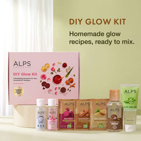 Buy Alps Goodness DIY Glow Kit | 7 Bestselling Essentials For Your DIY Recipes | With the Goodness of Rosewater, Beetroot, Multani Mitti, Sandalwood, Glycerine, Aloe Vera & Flaxseed | 100% Natural | With No Added Preservatives | Pack of 7-Purplle