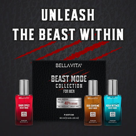 Buy Bella Vita Beast Mode Collection Set with 40% Perfume oil concentration | Long Lasting | Perfume for Man | Gift for Men | Spicy, Wood, Musk and Oud Premium Fragrance for Men Set of 3 x 20 ml each-Purplle