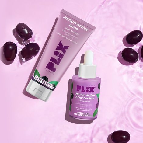 Buy PLIX Jamun Active Acne Combo | Juicy Cleanser (90 ml) + 2% Salicylic Acid Face Serum (28 ml) | Helps Reduce Active Acne, Controls Excess Oil & Soothes Skin | For Oily & Acne-Prone Skin (Combo of 2)-Purplle
