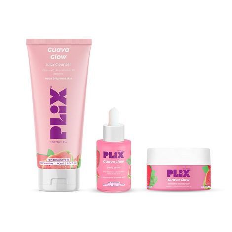 Buy PLIX Guava Powered Regime for Glowy Skin | Hydrating Cleanser (90 ml) | 10% Vitamin C Dewy Serum (20 ml) | Smoothie Moisturizer (48 gm) | Promotes Hydration & Skin Brightening| For Men & Women| Glowing Skin in 1 Use&nbsp;(Combo of 3)-Purplle
