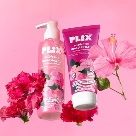 Buy PLIX Hibiscus Bond Repair Duo | Shampoo (200 ml) + Conditioner (100 ml)| FiberHance, Ceramide Complex & Hibiscus Extract | For Stronger, Smoother & More Manageable Hair (Combo of 2)-Purplle
