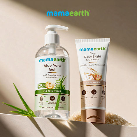 Buy Mamaearth Glass Skin Face Care Combo | Rice Face Wash (100 ml) + Aloe Vera Gel (300 ml) (Combo of 2)-Purplle