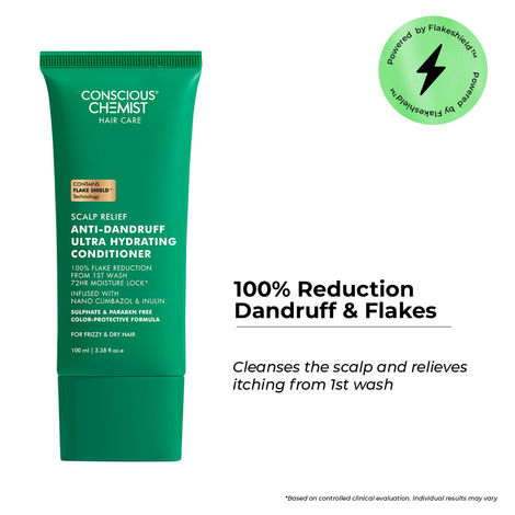 Buy Conscious Chemist Scalp Relief Anti-Dandruff Ultra Hydrating Conditioner with Ketoconazole, Nano-Climbazole, Prebiotics & Amino Acids for Dandruff Control, Deep Hydration & Frizz-Free Hair (100 ml)-Purplle