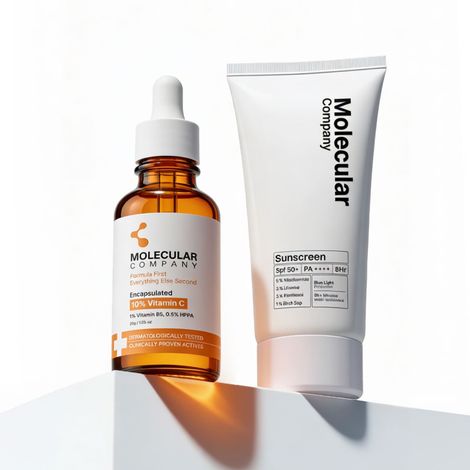 Buy Molecular Company Glow & Protect Duo | Sunscreen SPF 50+ PA++++ 50 gm + 10% Encapsulated Vitamin C Face Serum 30 ml | Brightening, Hydrating & Daily Sun Protection |(Combo of 2)|All Skin Types-Purplle