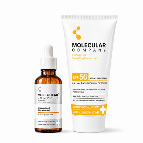 Buy Molecular Company Glow & Protect Duo | Sunscreen SPF 50+ PA++++ 50 gm + 10% Encapsulated Vitamin C Face Serum 30 ml | Brightening, Hydrating & Daily Sun Protection |(Combo of 2)|All Skin Types-Purplle