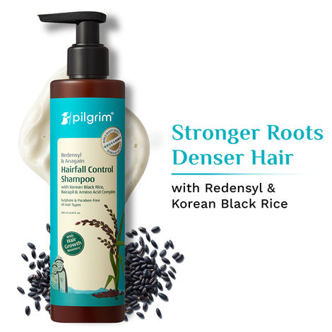 Buy Pilgrim Redensyl & Anagain Hairfall Control Shampoo with Korean Black Rice 200 ml | Anti Hairfall shampoo for Men & Women | Reduces Hairfall | Promotes Hair Thickness | For All Hair Types-Purplle