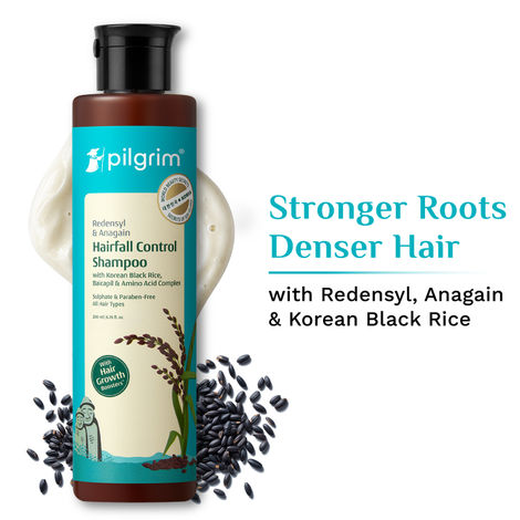 Buy Pilgrim Redensyl & Anagain Hairfall Control Shampoo with Korean Black Rice 200 ml | Anti Hairfall shampoo for Men & Women | Reduces Hairfall | Promotes Hair Thickness | For All Hair Types-Purplle