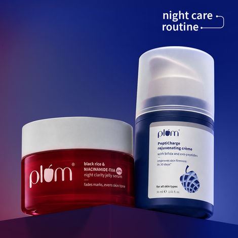 Buy Plum Night routine for blemishes and acne scars (Jelly Serum 25 gm + Night Moiturizer - 30 ml) Combo of 2-Purplle