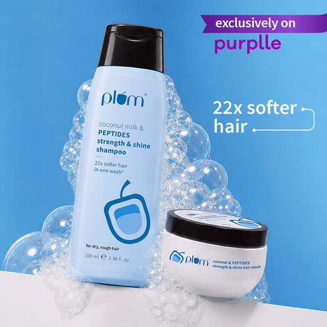 Buy Plum Coconut milk and Peptides Strength & Shine Shampoo 100 ml + Hair mask 100 gm | Combo of 2 for Smooth hair-Purplle