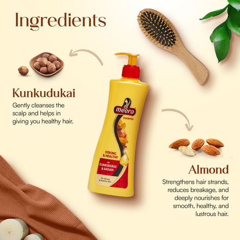 Buy Meera Strong & Healthy Shampoo | Kunkudukai and Badam for Soft, Smooth & Nourished Hair | Gentle, Paraben Free Daily Care Shampoo | Men & Women (340 ml)-Purplle
