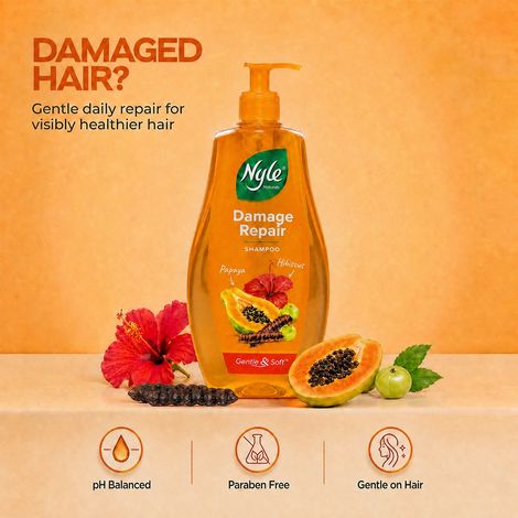 Buy Nyle Naturals Damage Repair Anti Hairfall Shampoo, With Shikakai And Hibiscus,Gentle and soft shampoo, PH balanced and Paraben free, For Men and Women (400 ml)-Purplle