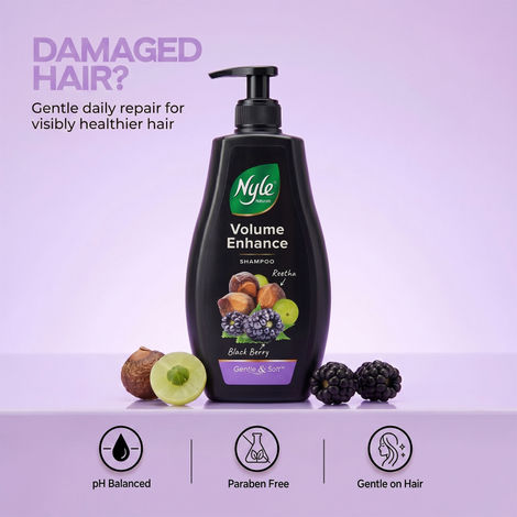 Buy Nyle Naturals Volume Enhance Anti Hairfall Shampoo, With Reetha And Blackberry, Gentle and soft shampoo, PH balanced and Paraben free, For Men and Women (400 ml)-Purplle