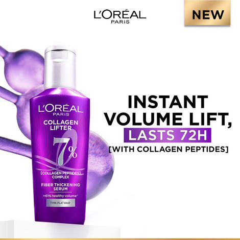 Buy L'Oreal Paris Collagen Lifter Hair Thickening Serum with 7% Collagen Peptides for thin, flat hair | 72H lightweight volume & Frizz free hair (80 ml)-Purplle