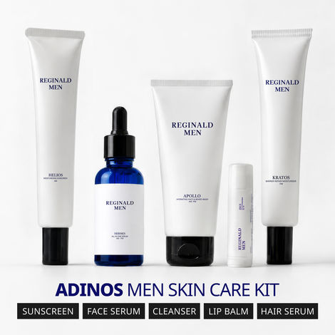 Buy Reginald Men ADONIS - Male Skin Care (Solved) Kit - Daily Use & Gift | Sunscreen (SPF 50+ PA++++) 50 gm, Barrier Repair Moisturizer 50 gm, Face & Beard Wash 100 gm + Serum - 30 ml, Lip Lightening Balm SPF 30+ (Combo of 5)-Purplle