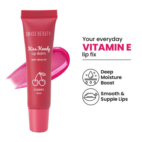 Buy Swiss Beauty Kiss Kandy Tinted Lip Balm | Moisturising Non-Sticky Formula with Olive Oil & Vitamin E | Soft, Smooth & Hydrated Lips All Day - Cherry (10 ml)-Purplle