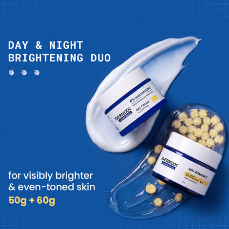 Buy DERMDOC Day & Night Brightening Duo | Niacinamide Day Cream (50 gm) | Vitamin C Gel Capsule Brightening Night Cream 60 gm| Light Gel Moisturizer Combo of 2-Purplle