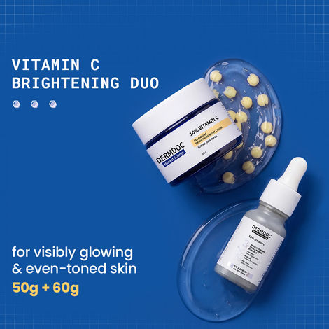 Buy DERMDOC Vitamin C Brightening Duo | 10% Vitamin C Face Serum 12 ml + Vitamin C Gel Capsule Night Cream 60 gm | Fades Dark Spots & Boosts Glow Combo of 2-Purplle