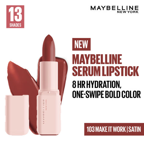 Buy Maybelline New York Serum Lipstick (Satin) 8HR Weightless Hydration, One-Swipe Bold Color, Mauve - 103 Make It Work, 3.4 gm-Purplle