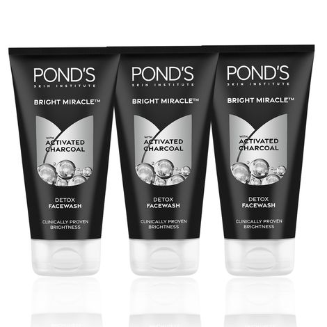 Buy Ponds Bright Miracle Detox Facewash with 10X Power of Charcoal |Detoxifies Skin | 150 gm (Pack of 3)-Purplle