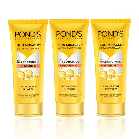 Buy Ponds DeTan Facewash |With Niasorcinol & Vitamin C |Reduces Tan in 7 Days |For All Skin Types |100 gm (Pack of 3)-Purplle