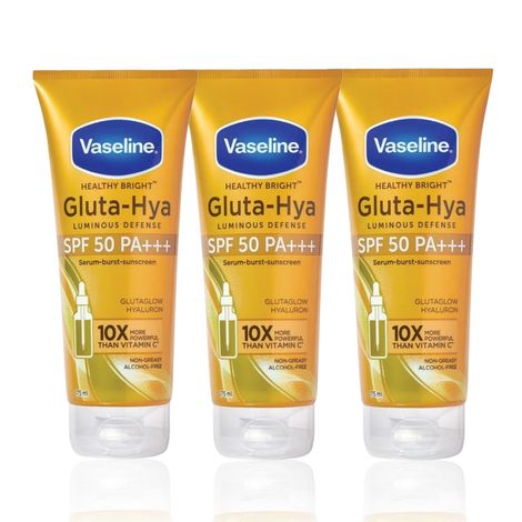 Buy Vaseline Gluta Hya - Antioxidant SPF 50 PA+++ Sunscreen | Glutathione & Hyaluronic Acid 70 ml | Suitable for All Skin Types | For Glowing and Radiant Skin (Pack of 3)-Purplle