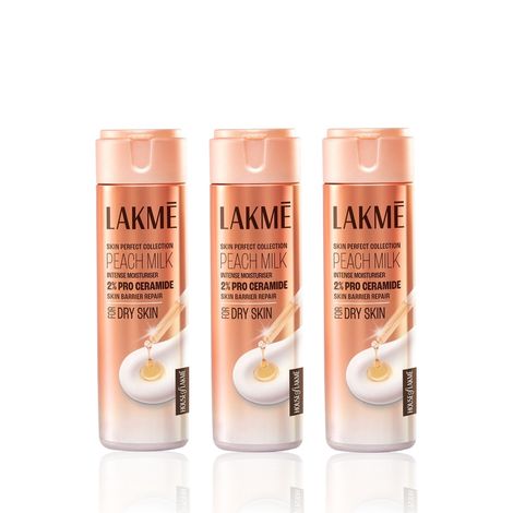 Buy Lakme Peach Milk Intense Moisturiser with 2% Pro Ceramide | 24hr Deep Hydration for Strong Skin Barrier Repair & Glowing Skin | Lightweight For Dry Skin 120 ml (Pack of 3)-Purplle