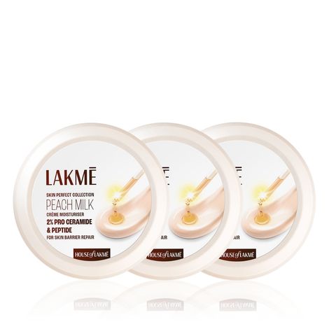 Buy Lakme Peach Milk Creme Moisturizer with 2% Pro-Ceramide & Peptides | Repairs Damaged Skin Barrier & Gives Intense Hydration | For Dry Skin Normal Skin & Sensitive Skin 200g (Pack of 3)-Purplle