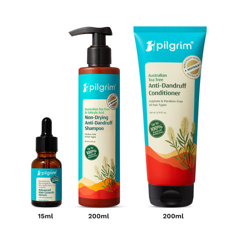 Buy Pilgrim Anti-Dandruff & Hair Growth Regime for a Healthy Scalp & Fuller-Looking Hair | Shampoo, Conditioner & Hair Growth Serum (415 ml)-Purplle