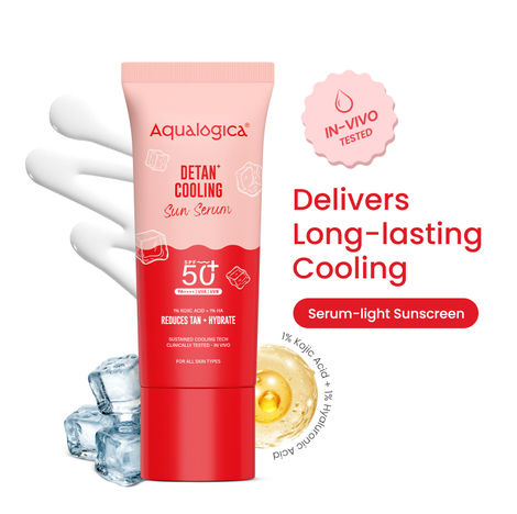 Buy Aqualogica Detan+ Cooling Sun Serum SPF 50+ PA++++ | New-age Photostable UV Filters | Serum-light Texture | Instant & Sustained Cooling | Most Effective Tan Protection | Triple Cooling Technology (50 gm)-Purplle