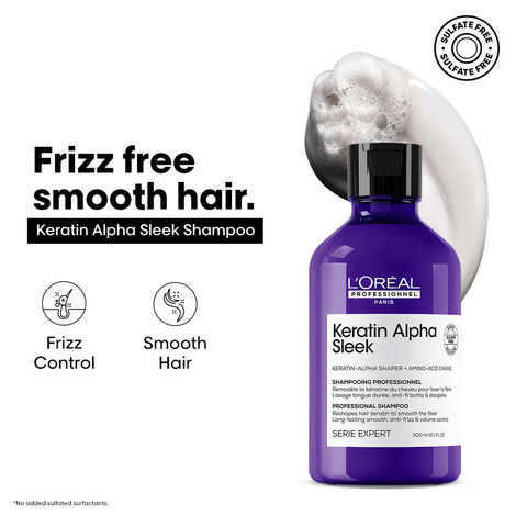 Buy L'Oreal Professionnel Keratin Alpha Sleek Shampoo, Frizz Control and Smoothness for frizzy hair (300 ml)-Purplle