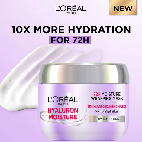 Buy L'Oreal Paris Hyaluron Moisture 72H Moisture Wrapping Hair Mask, with 10% Hyaluronic Acid, for 10x Hydration, (200 gm)-Purplle
