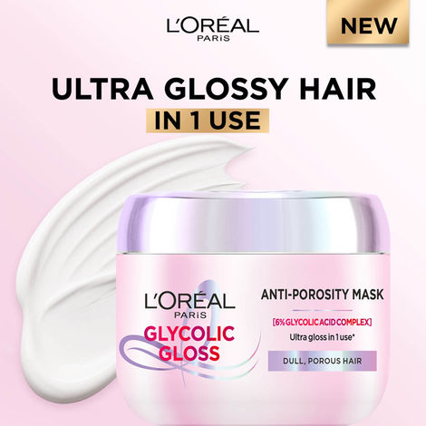 Buy L'Oreal Paris Glycolic Gloss Anti-Porosity Hair Mask, with 6% Glycolic Acid, for Ultra Gloss in 1 Use, (200 gm)-Purplle