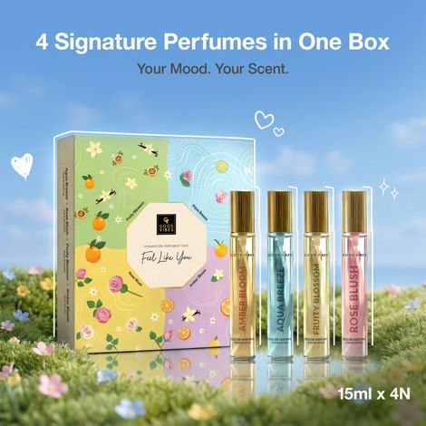 Buy Good Vibes Four Signature Perfumes Gift Set | Aqua Breeze, Rose Blush, Fruity Blossom & Amber Bloom | Long-Lasting Fragrance | For Every Mood & Every Occasion | Travel-Friendly Mini Bottles | Pack of 4-Purplle