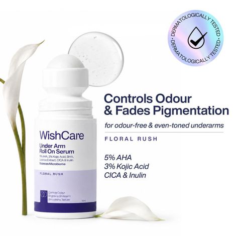 Buy WishCare Underarm Roll On Serum-5% AHA,3% Kojic Acid,Inulin - Lightening & Odor Control - Floral Rush (50 ml)-Purplle
