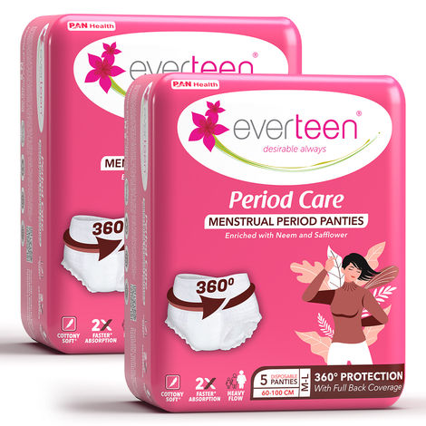 Buy Everteen Period Panties M-L (5 Disposable Panties Each) | Cottony Soft | Leak Proof | Neem & Safflower - Pack of 2 (10 pc)-Purplle