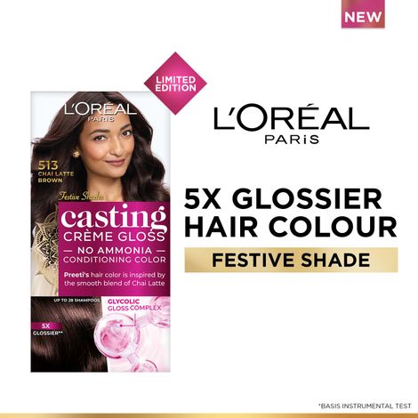 Buy L'Oreal Paris Casting Creme Gloss Limited Edition Hair Color Festive Shade 513 Chai Latte Brown (60 gm + 60 ml + 40 gm) (160 gm)-Purplle
