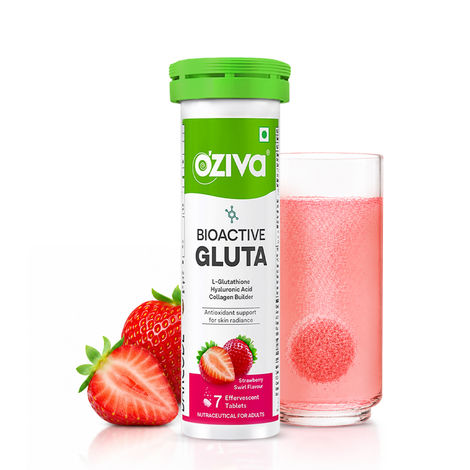 Buy OZiva Bioactive Gluta Fizzy ( L-Glutathione, Asthaxanthin) to Reduce Cellular Damage - Strawberry Swirl tablets Pack Of 1 (7 pc)-Purplle