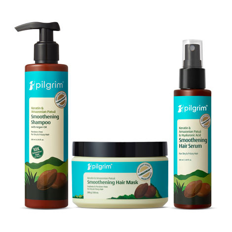 Buy Pilgrim Healthy Hair Duo – Patua & Keratin Smoothening Shampoo (200 ml) + Hair Mask (200 ml) | Controls Frizz, Nourishes & Repairs Damaged Hair | Sulfate-Free | For Men & Women, Haircare Kit, (Combo of 2)-Purplle