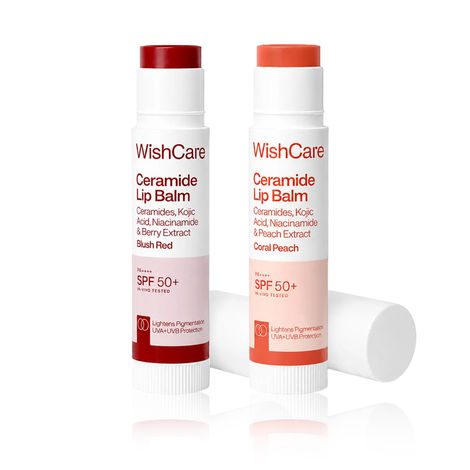 Buy WishCare Tinted Lip Duo – Blush Red & Coral Peach Pack of 2 (5 gm each)-Purplle