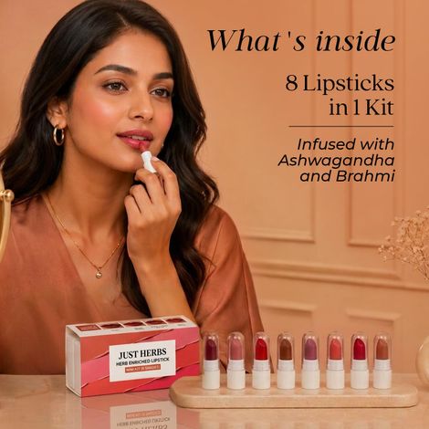 Buy Just Herbs Ayurvedic Lipstick Micro-mini Kit | Kit of 8 Matte Lipsticks | Long-lasting | Weightless | Ayurvedic Formula | Travel-friendly (8 pc)-Purplle