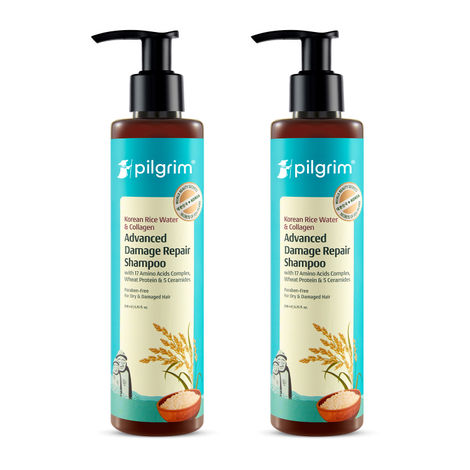 Buy Pilgrim Korean Rice Water & Collagen Advanced Damage Repair Shampoo For Dry & Damage Hair (Pack of 2) 200 ml each-Purplle