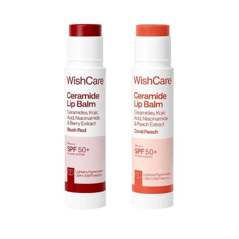Buy WishCare Tinted Ceramide Lip Balm Combo with SPF50 PA+++ - Kojic Acid & Niacinamide - For Lip Lightening - Blush Red & Coral Peach - Combo of 2-Purplle
