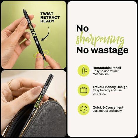 Buy MARS Rock 'N' Roll Retractable Kajal for Women with Tip Sharpen Tool | Jet Black One-Swipe Pigmentation | Waterproof & Smudge-Proof | Long-Lasting Up to 8 Hours | Black (0.65 gm)-Purplle