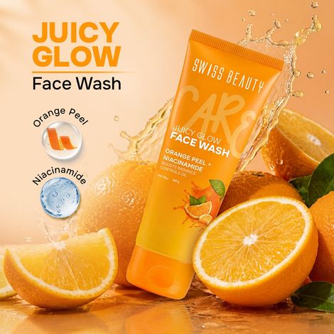 Buy Swiss Beauty Care Juicy Glow Face Wash | Orange Peel + Niacinamide | Removes Dirt & Grime | Boosts Radiance | Fades Dark Spots | Hydrates Skin - 100 gm-Purplle