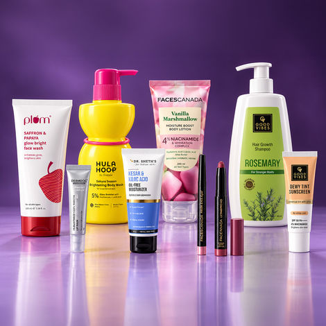 Buy MultiBrand The Head-to-Toe Glow Kit (Faces Canada Lotion + Foxtale Body Wash + Plum Face Wash + Dr. Sheth's Moisturiser + Faces Canada Kajal + DERMDOC Lip Balm + Faces Canada Lipstick + Good Vibes Shampoo + Good Vibes Sunscreen) Combo of 9-Purplle